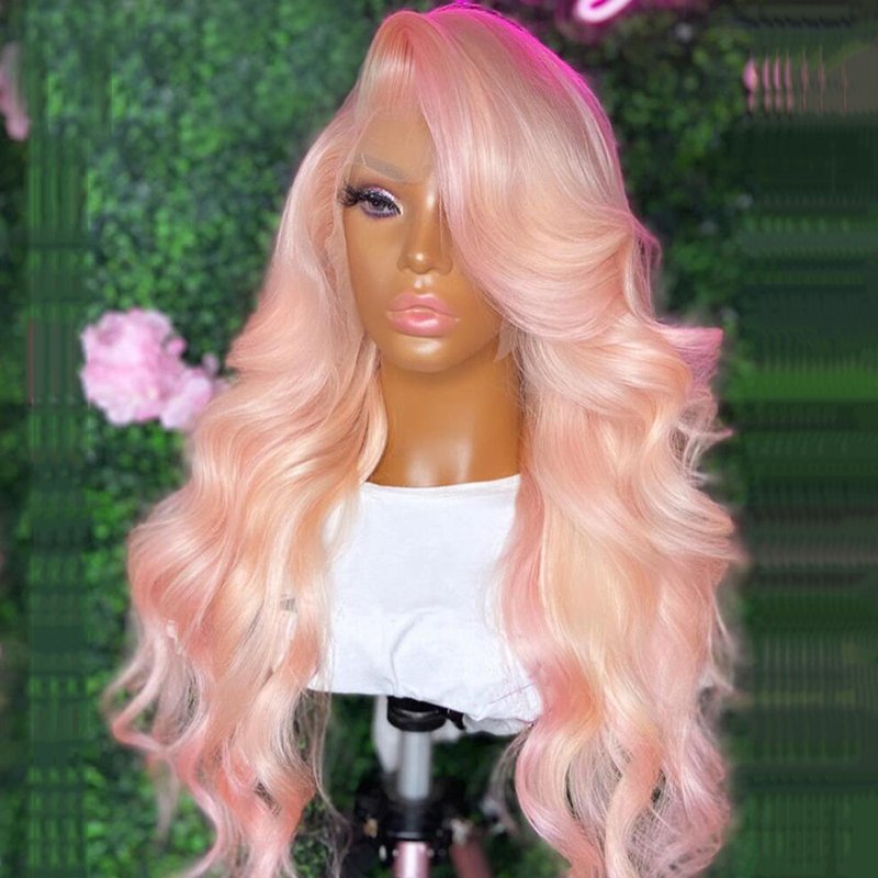 Light Pink Colored Wigs 13x4 Lace Front Closure Wigs Human Hair Pre Plucked Brazilian Virgin Hair Glueless Lace Loose Wave Wigs
