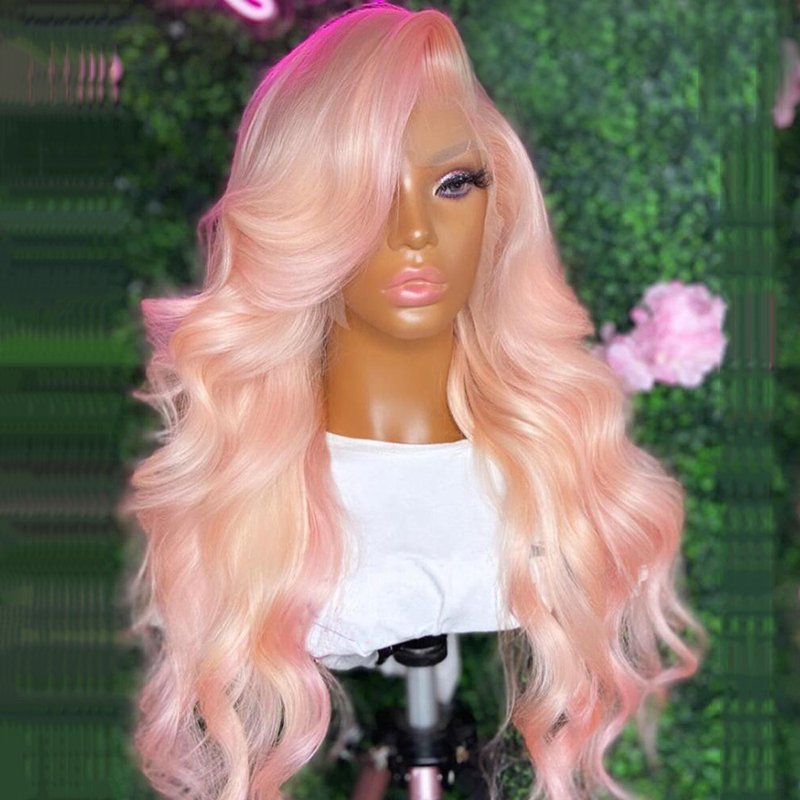 Light Pink Colored Wigs 13x4 Lace Front Closure Wigs Human Hair Pre Plucked Brazilian Virgin Hair Glueless Lace Loose Wave Wigs
