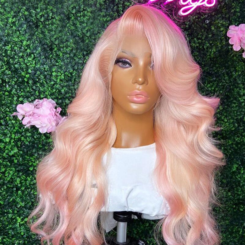 Light Pink Colored Wigs 13x4 Lace Front Closure Wigs Human Hair Pre Plucked Brazilian Virgin Hair Glueless Lace Loose Wave Wigs