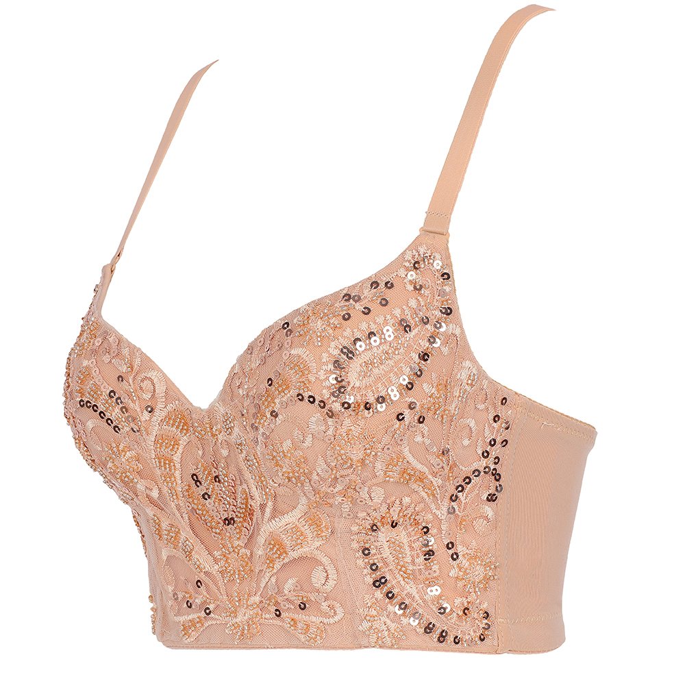 Custom luxury lace embroidered sequined bustier top Champagne women corset top