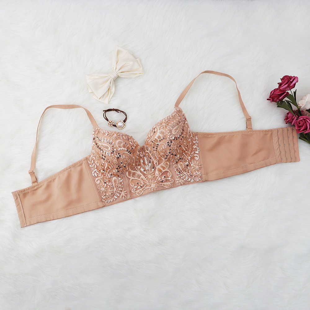 Custom luxury lace embroidered sequined bustier top Champagne women corset top