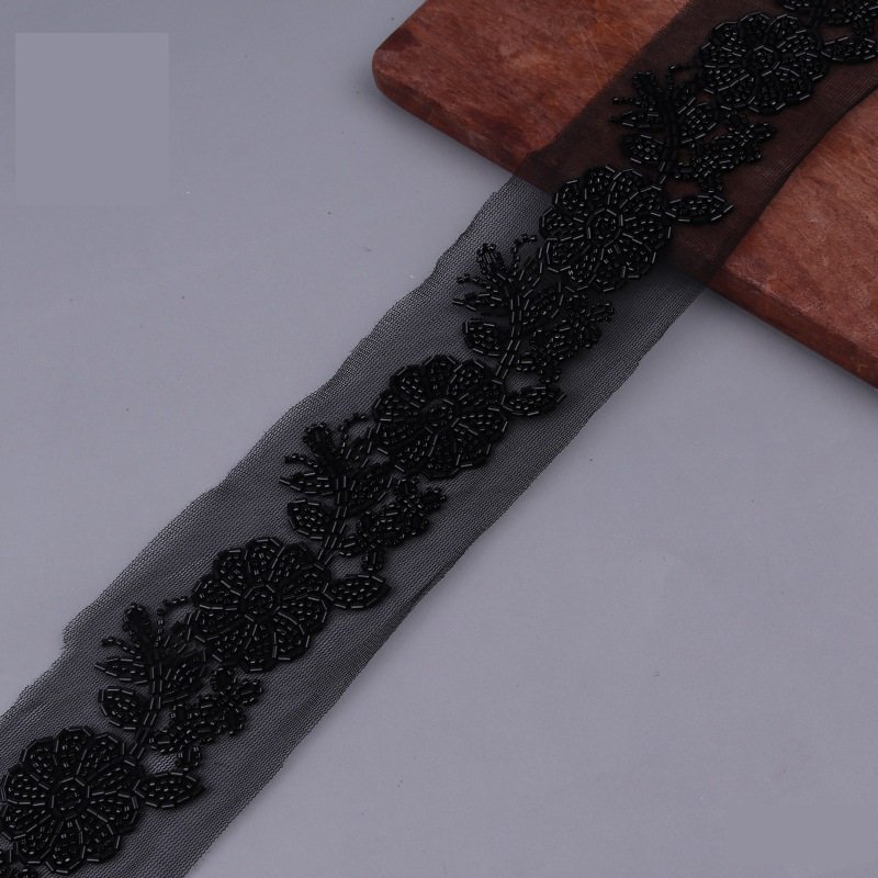 2023 Hot List Beaded Bar Code Mesh Machine Lace Ribbon Lace Beaded Clothing Accessories Hand-beaded Sequin Trim