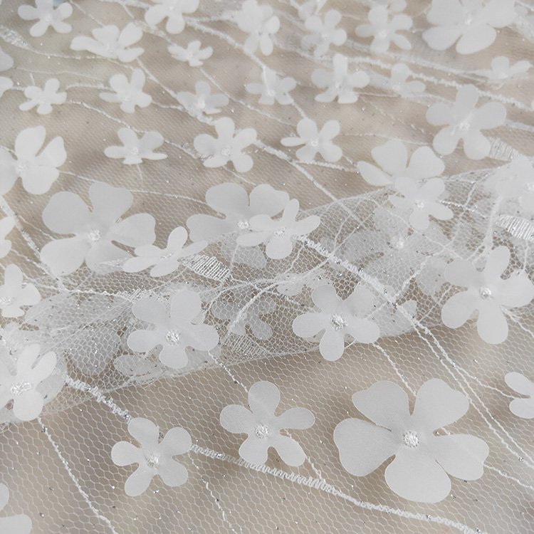 solid color embroidery net mesh white wedding dress sequins lace fabric