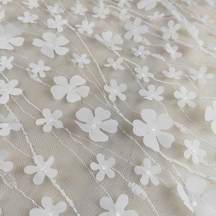 solid color embroidery net mesh white wedding dress sequins lace fabric