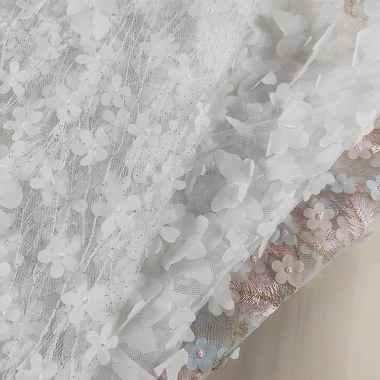 solid color embroidery net mesh white wedding dress sequins lace fabric