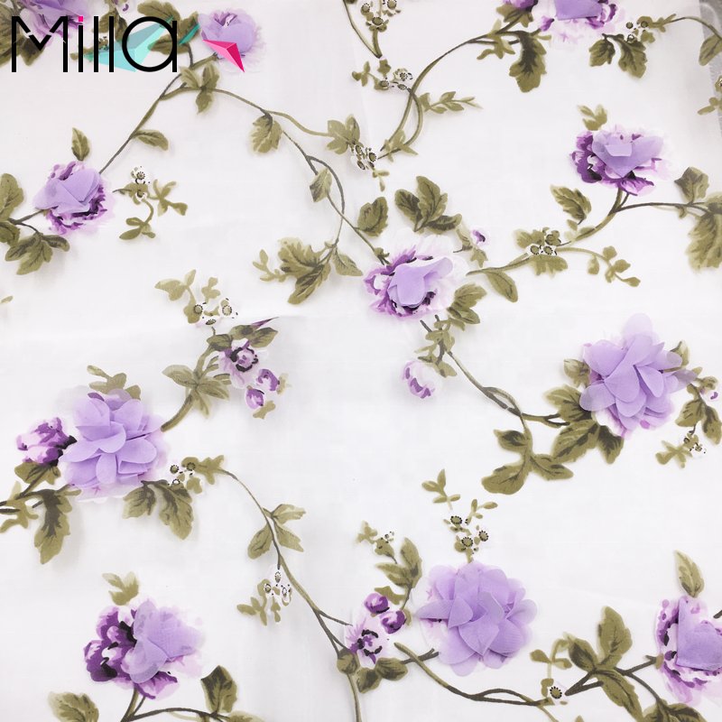 2023 Hot Sale 3d Flowers Floral Print Embroidery Organza Fabric