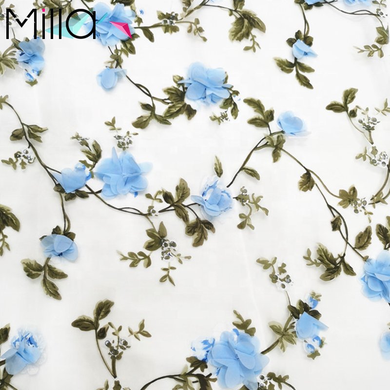 2023 Hot Sale 3d Flowers Floral Print Embroidery Organza Fabric