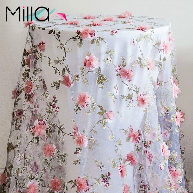 2023 Hot Sale 3d Flowers Floral Print Embroidery Organza Fabric