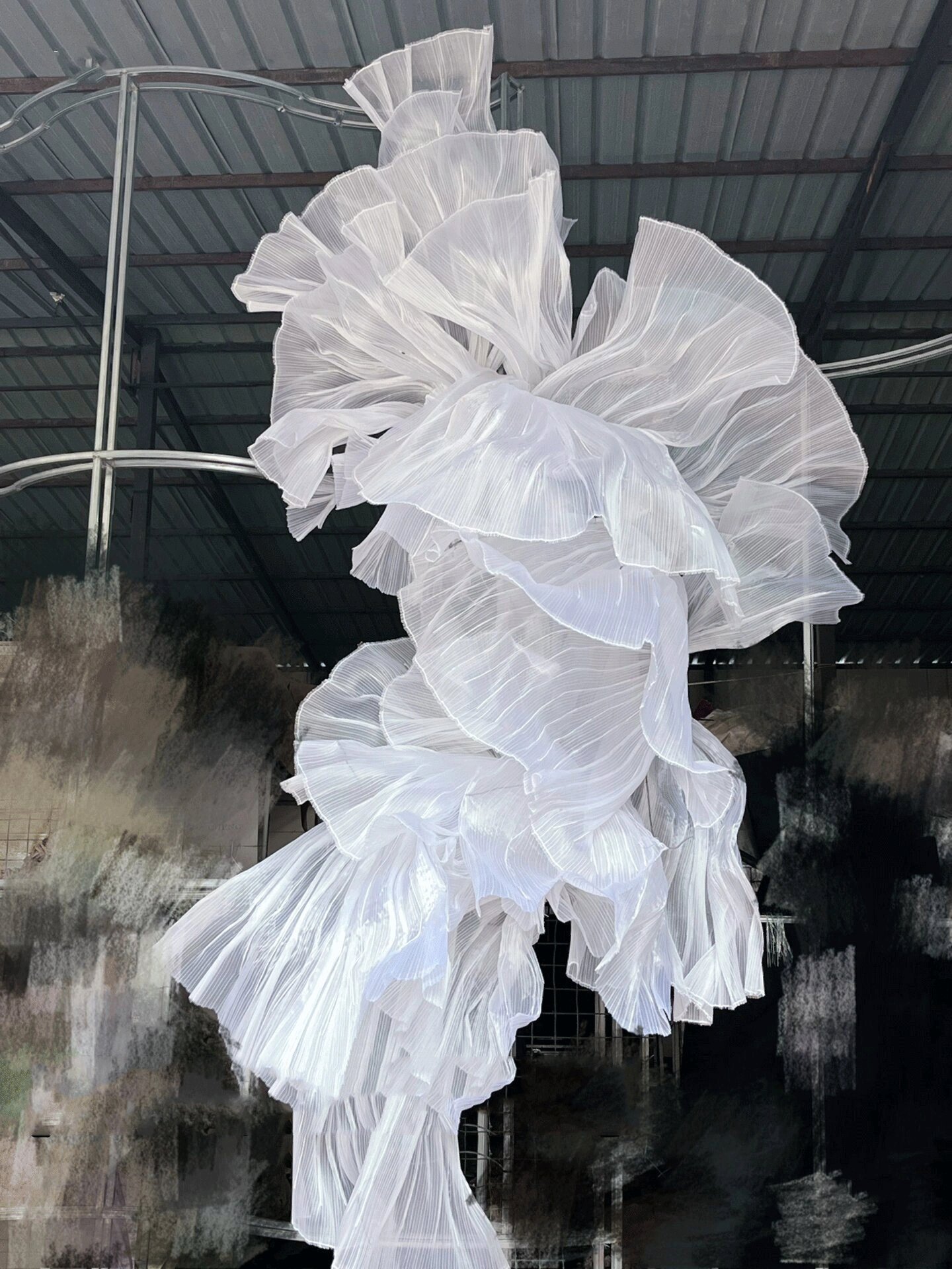 Bridal Wedding Pleated Organza White Fabric Embroidery Tulle Veil Wedding Veils Diy Veils for Big Flower Wedding Decor
