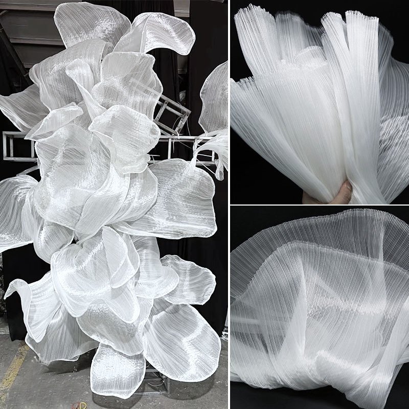 Bridal Wedding Pleated Organza White Fabric Embroidery Tulle Veil Wedding Veils Diy Veils for Big Flower Wedding Decor