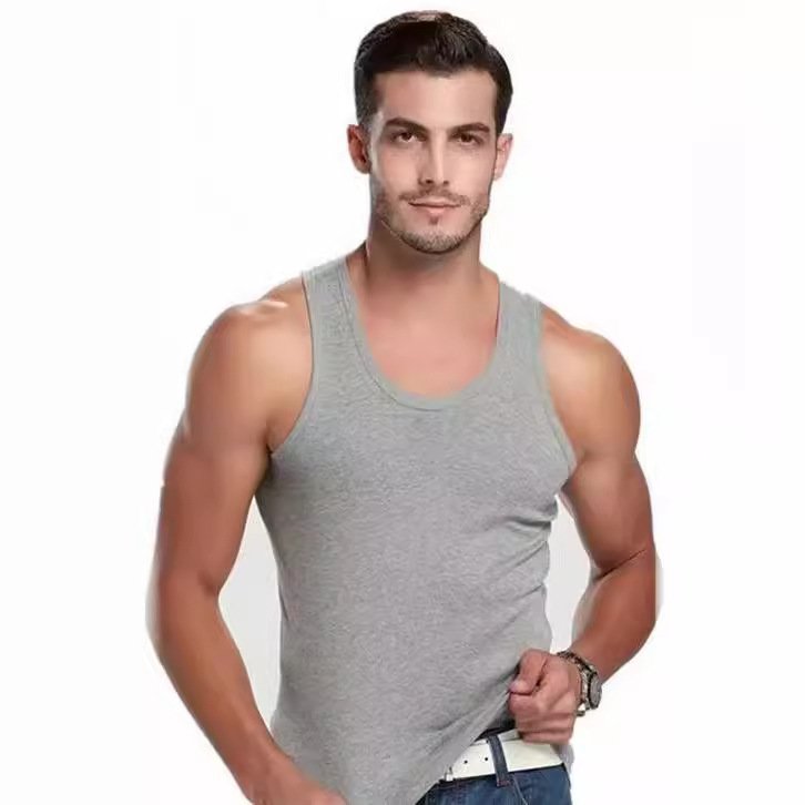 Solid color combed cotton high-quality plain weave fast drying OEM logo customized fitness sportswear vest for men