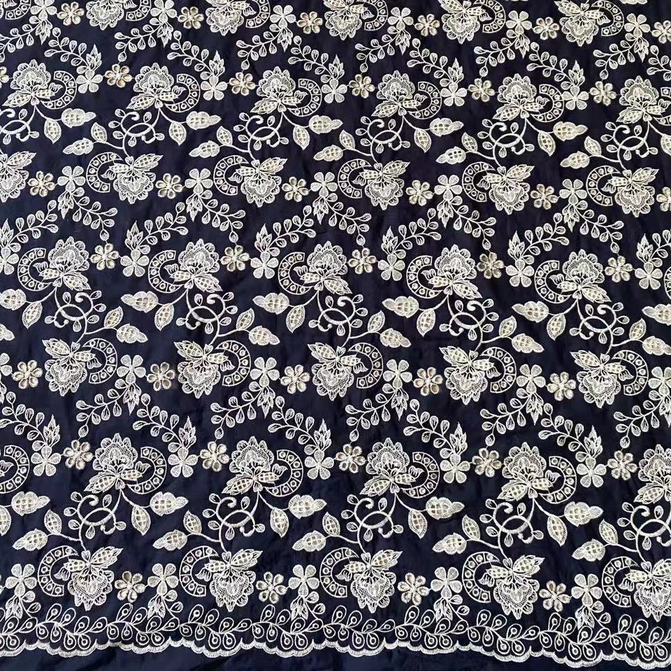 Wholesale Black Embroidered Swiss Voile Eyelet 100% Cotton Embroidery Fabric For Women Dress
