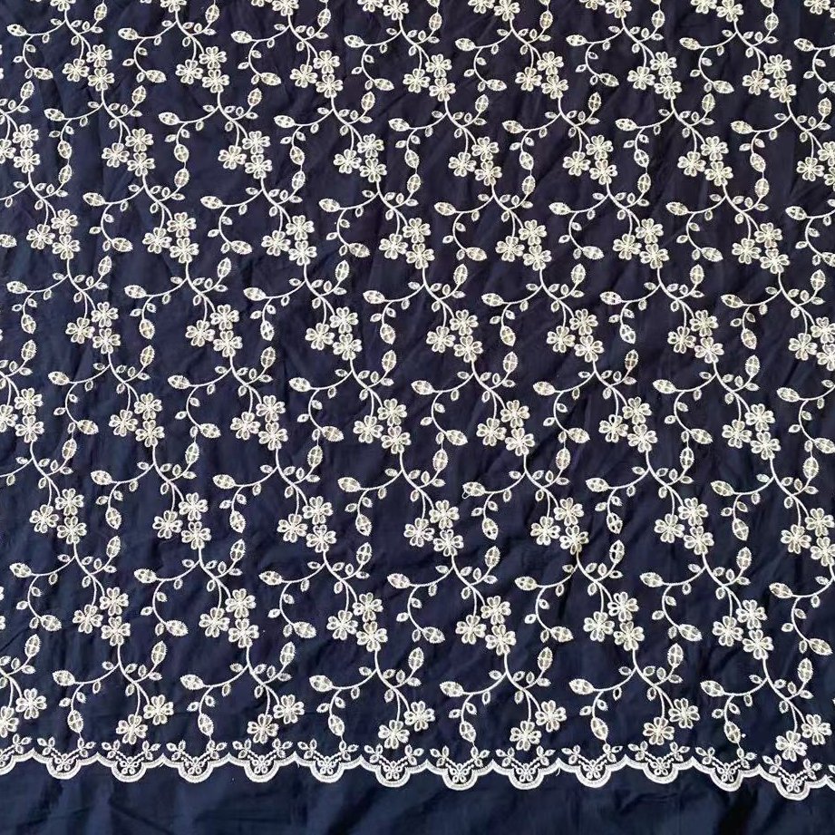 Wholesale Black Embroidered Swiss Voile Eyelet 100% Cotton Embroidery Fabric For Women Dress