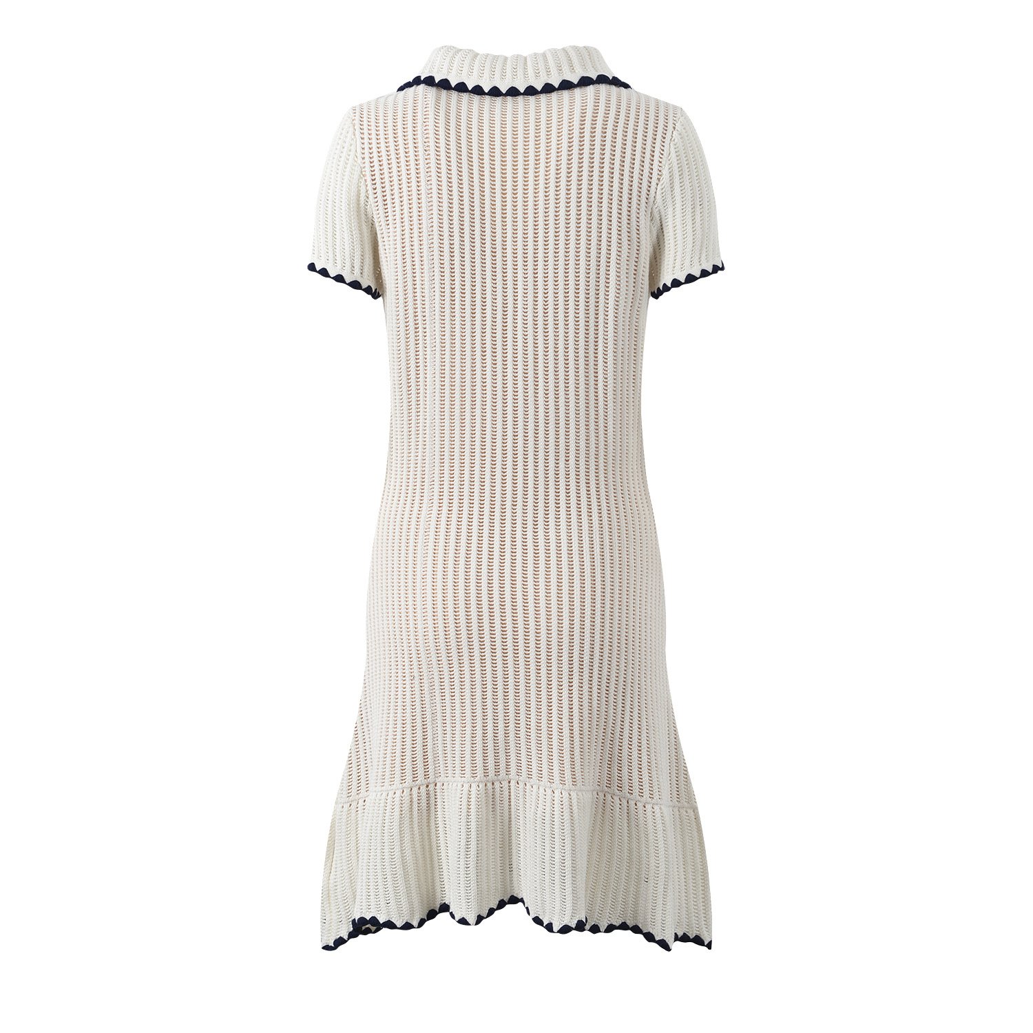 2024 new arrivals lapel contrasting color hemming short-sleeved knitted dress
