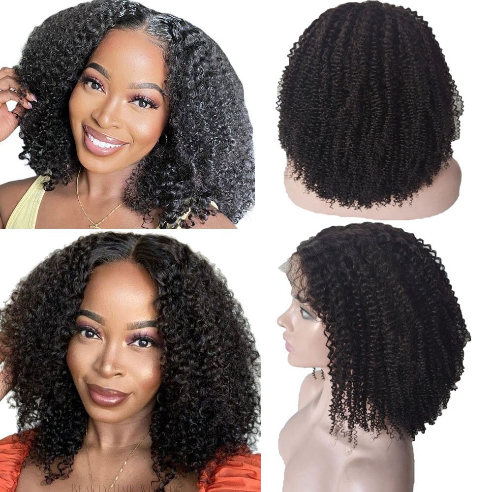 Afro Kinky Curly Human Hair Lace Front Wig for Black Women 150%density Indian Glueless Lace Frontal Wig for African American