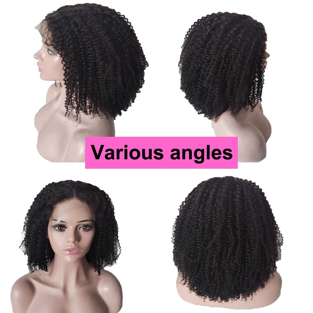 Afro Kinky Curly Human Hair Lace Front Wig for Black Women 150%density Indian Glueless Lace Frontal Wig for African American