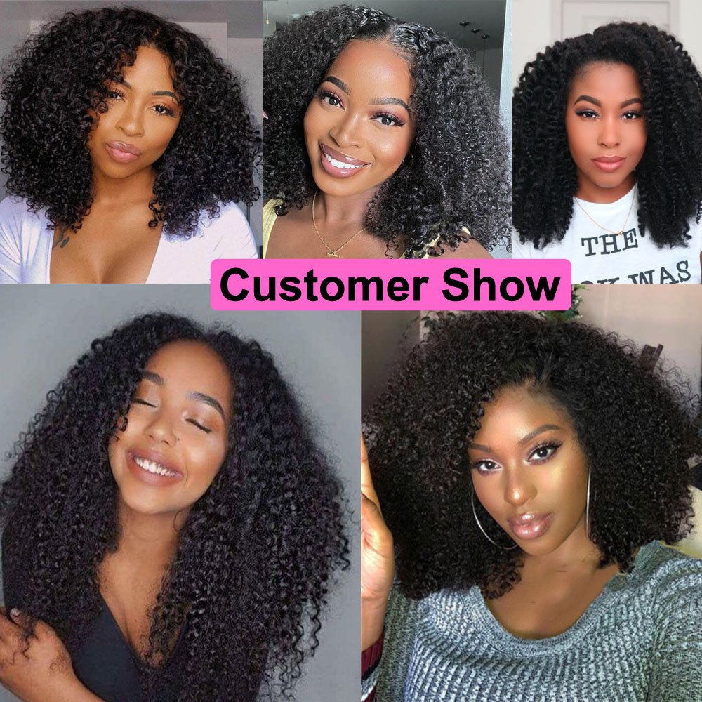 Afro Kinky Curly Human Hair Lace Front Wig for Black Women 150%density Indian Glueless Lace Frontal Wig for African American