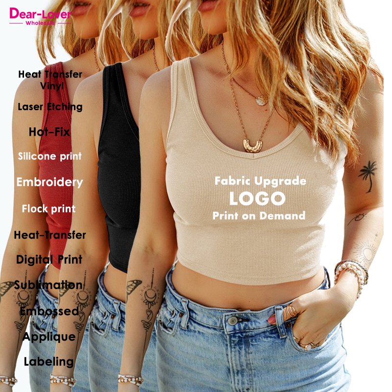 Dear-Lover OEM ODM Custom Logo Wholesale Fashion High Quality Ladies Blank White Black Basic Knitted Rib Crop Tank Top Women