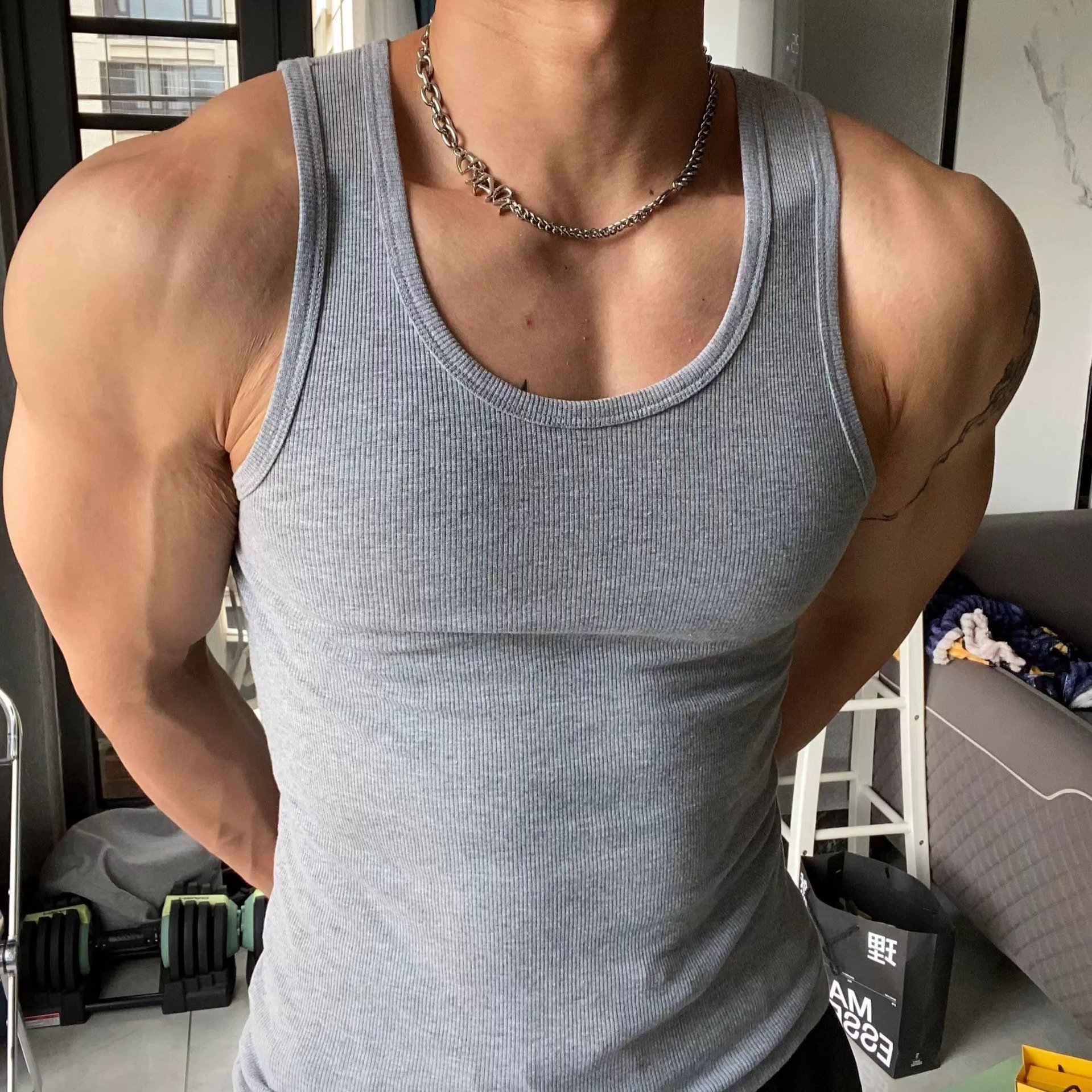 Pack Of 3 Cheap Factory Polyester Summer New Fashion Solid Color Sleeveless Ribbed Vest Sleeveless Slim Men's Vest