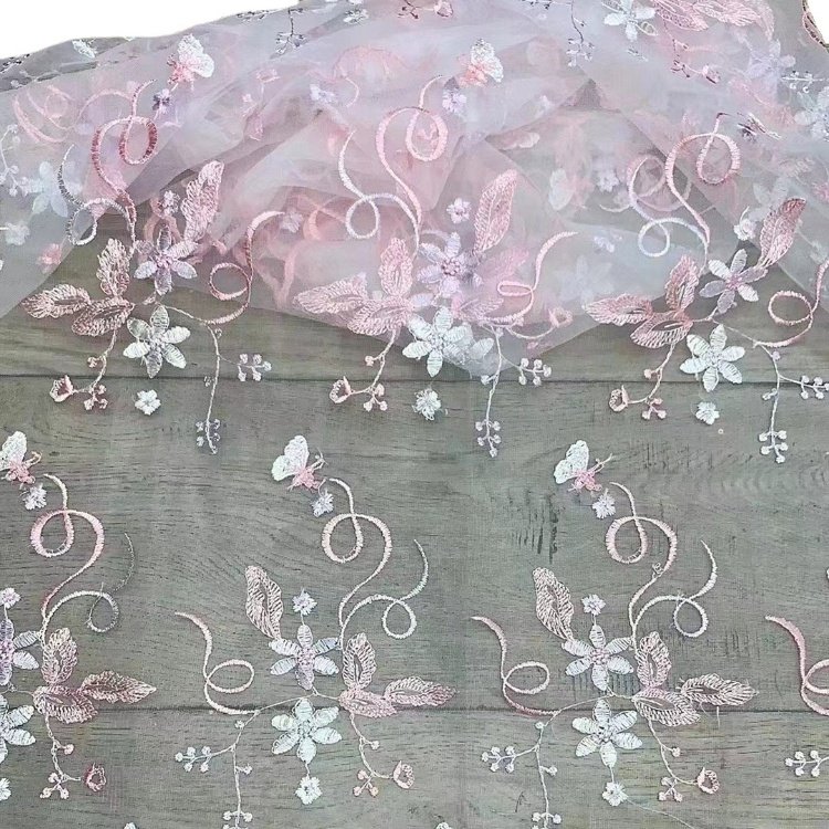 Floral Embroidery Fabric Flowers Lace New Embroidered Tulle For Dress
