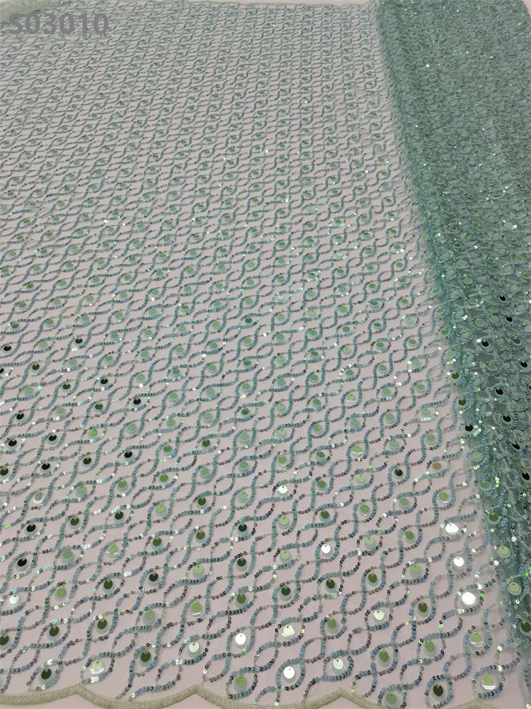 Luxury Mint Green French Glitter Lace Fabric Sequin Embroidery Lace Materials For Evening Dress