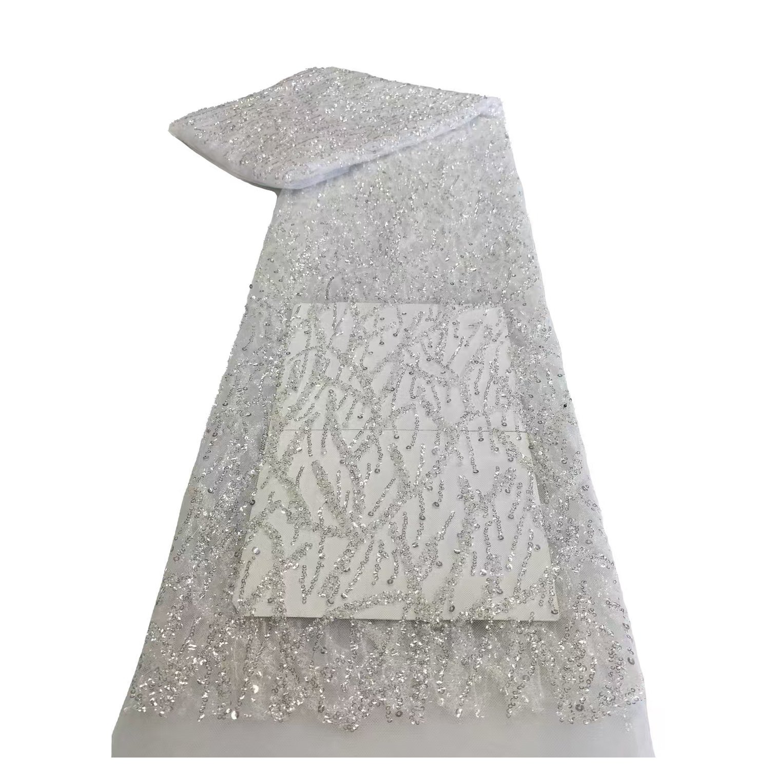 High Quality Good Price Plant Rattan Lace Sequin Embroidery Fabric Bead Beautiful Wavy Lines