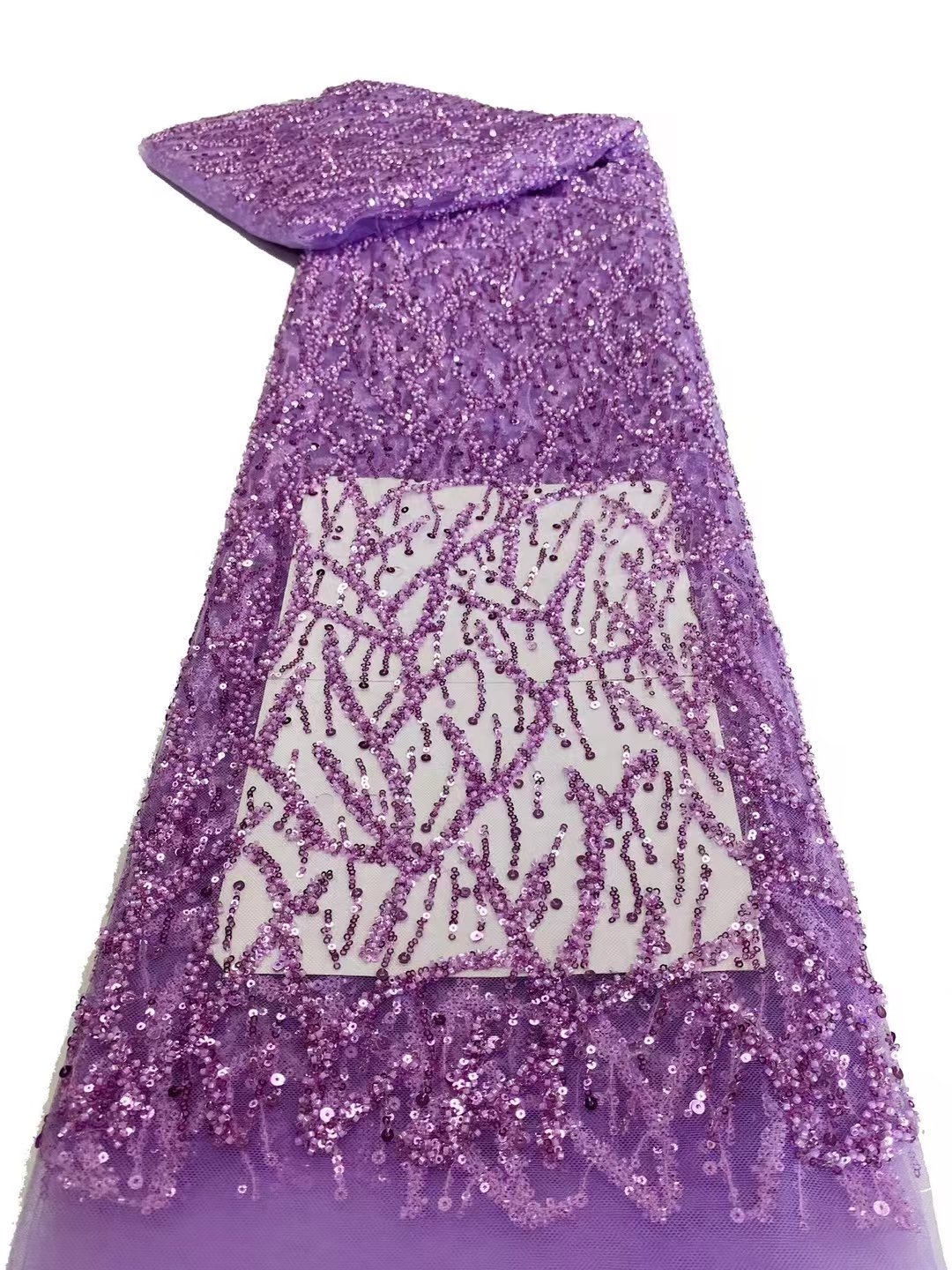 High Quality Good Price Plant Rattan Lace Sequin Embroidery Fabric Bead Beautiful Wavy Lines