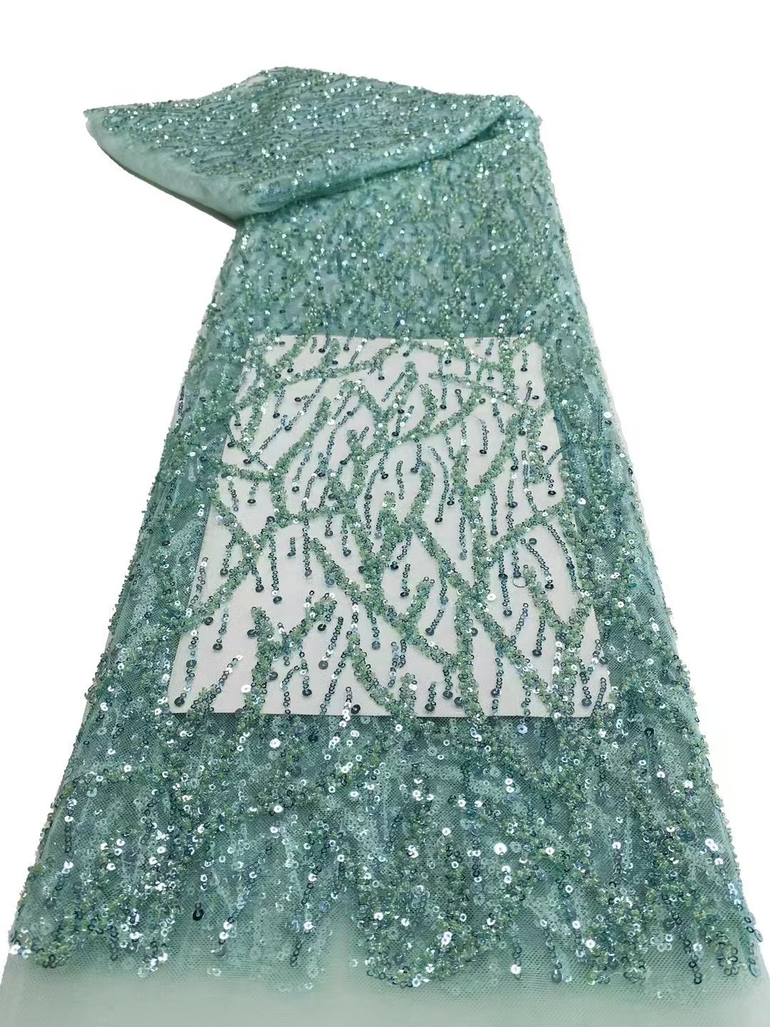 High Quality Good Price Plant Rattan Lace Sequin Embroidery Fabric Bead Beautiful Wavy Lines