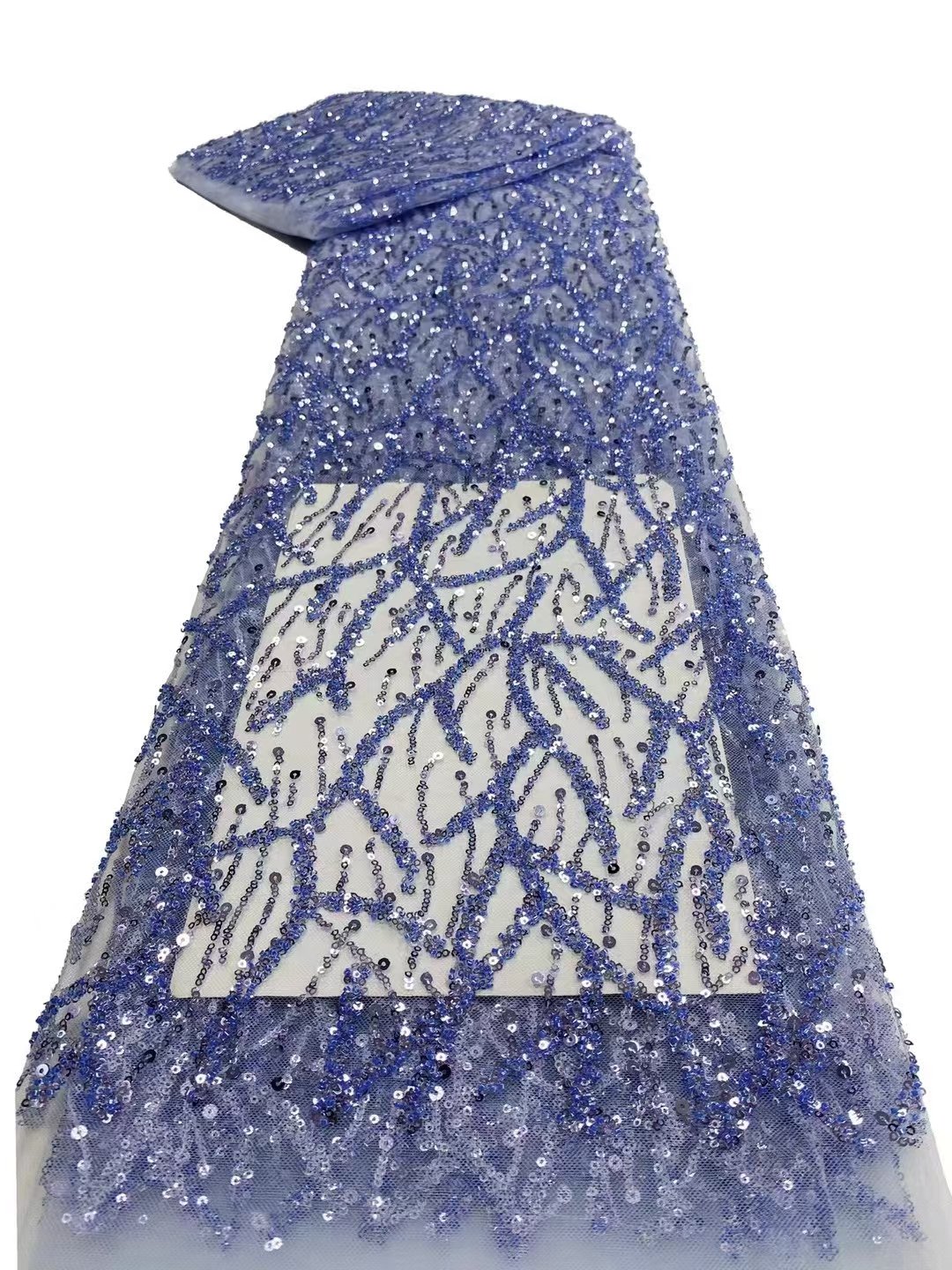 High Quality Good Price Plant Rattan Lace Sequin Embroidery Fabric Bead Beautiful Wavy Lines