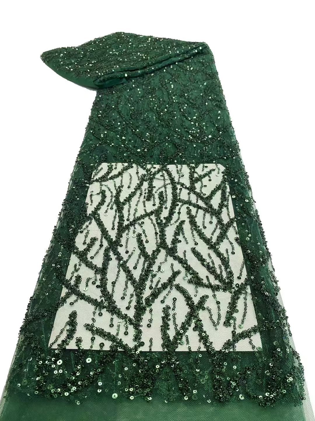 High Quality Good Price Plant Rattan Lace Sequin Embroidery Fabric Bead Beautiful Wavy Lines