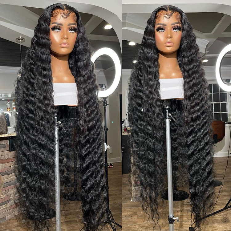 Premier wholesale human hair lace front wigs deep curly 100% cutical aligned virgin hair wig