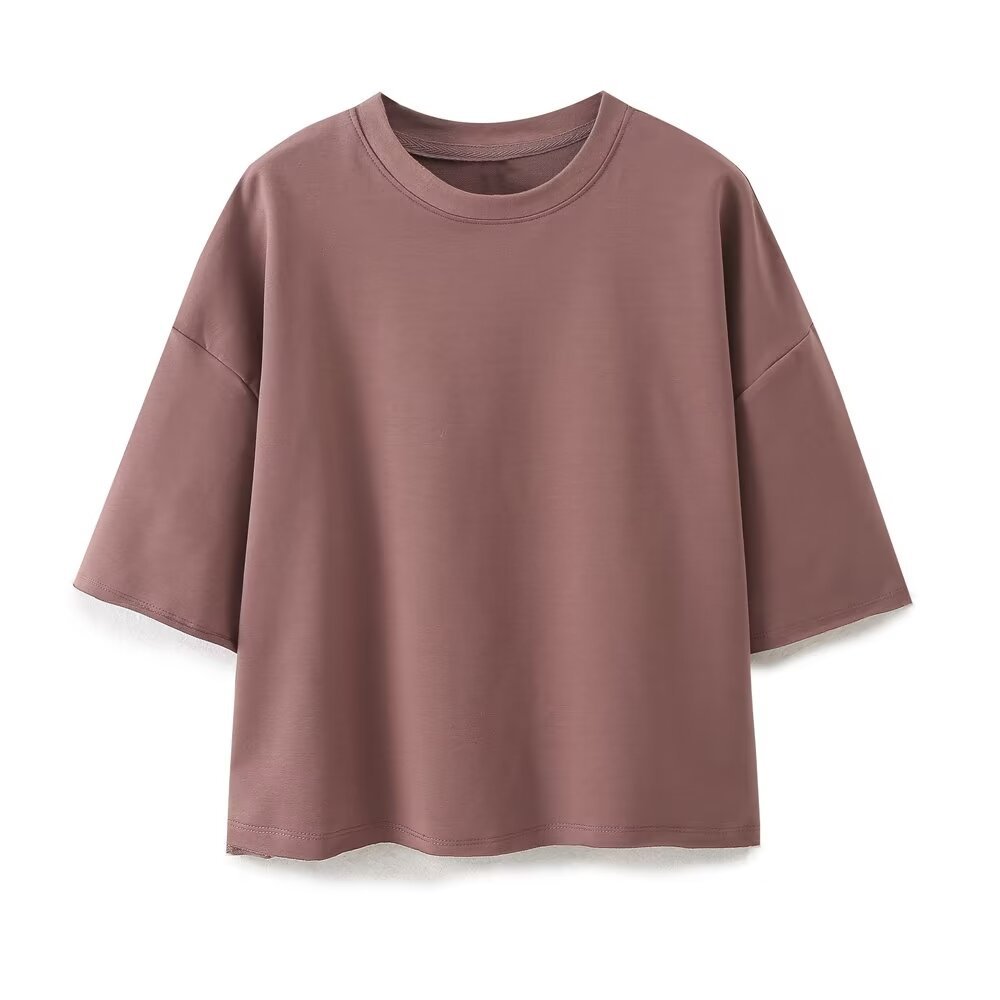 TRAFZA Summer Women Fashionable Retro Washed Effect Ribbed Velvet Short-sleeved Tops