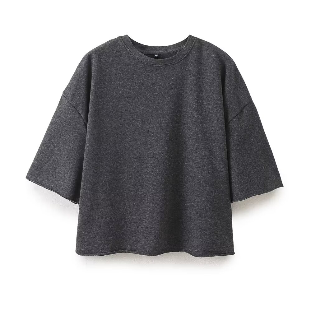 TRAFZA Summer Women Fashionable Retro Washed Effect Ribbed Velvet Short-sleeved Tops