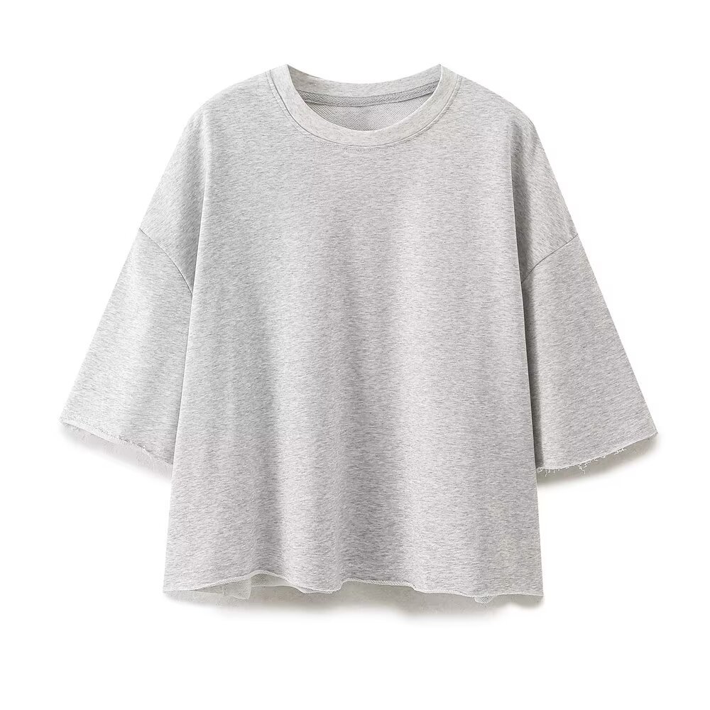 TRAFZA Summer Women Fashionable Retro Washed Effect Ribbed Velvet Short-sleeved Tops
