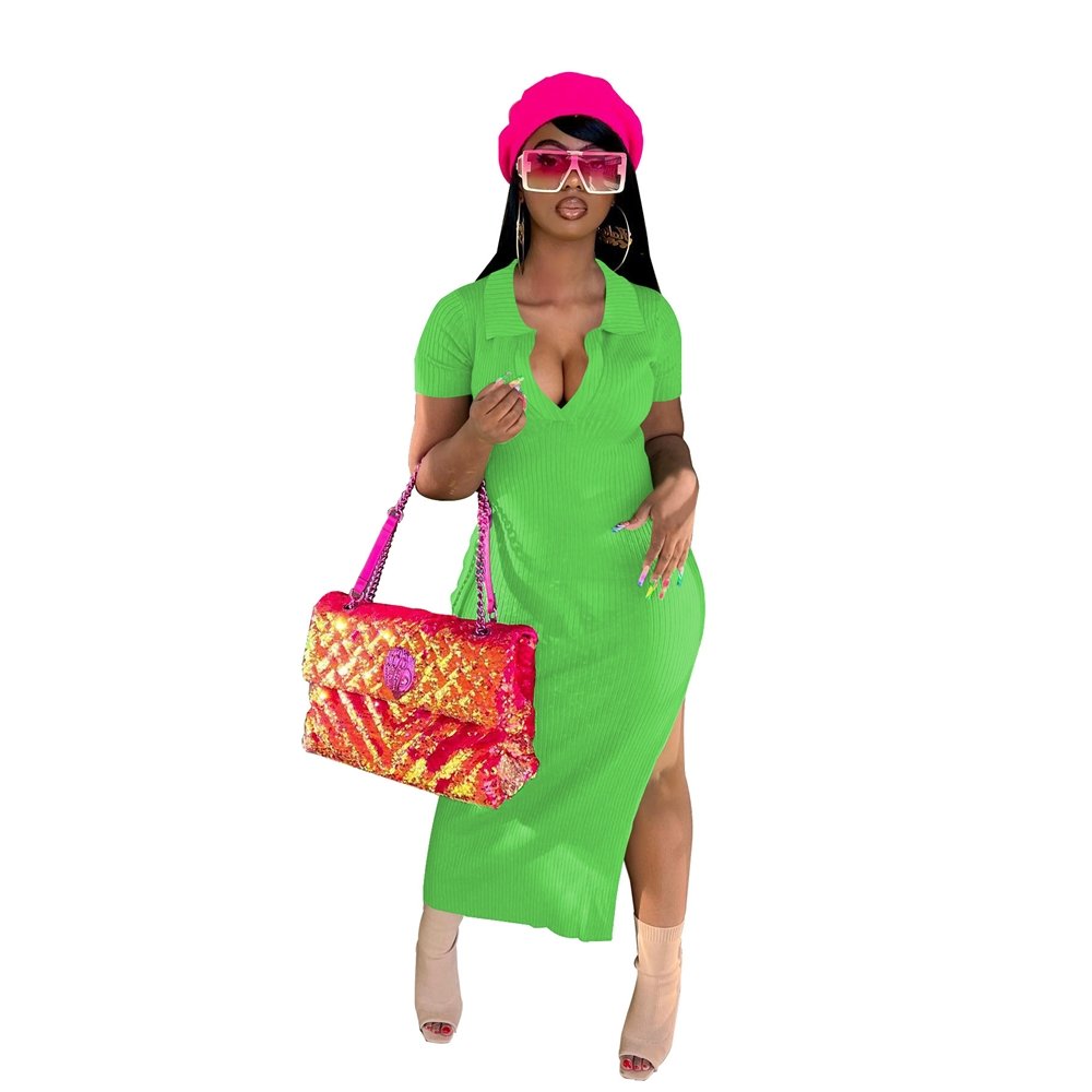 MISSQ W8295 2022 Short sleeve Solid Spring bodycon dress club Ribbed Skinny knitted Maxi Dress Women tube casual sweater dress
