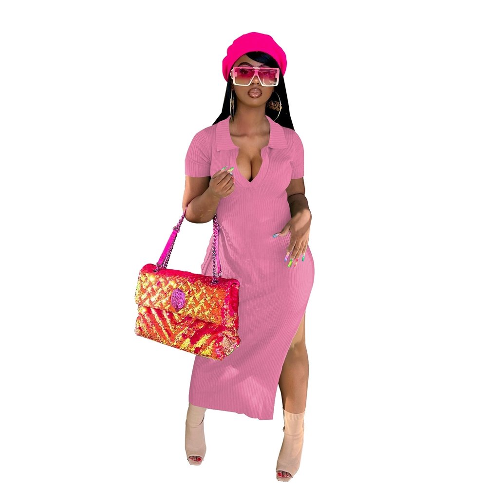 MISSQ W8295 2022 Short sleeve Solid Spring bodycon dress club Ribbed Skinny knitted Maxi Dress Women tube casual sweater dress