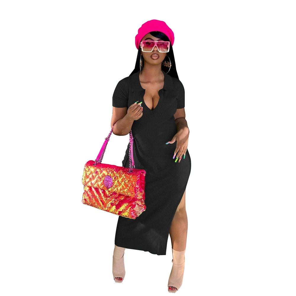 MISSQ W8295 2022 Short sleeve Solid Spring bodycon dress club Ribbed Skinny knitted Maxi Dress Women tube casual sweater dress