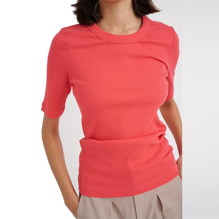 Summer Newest Women Casual Short Sleeve Cotton T Shirt Ribbed Plain T Shirt
