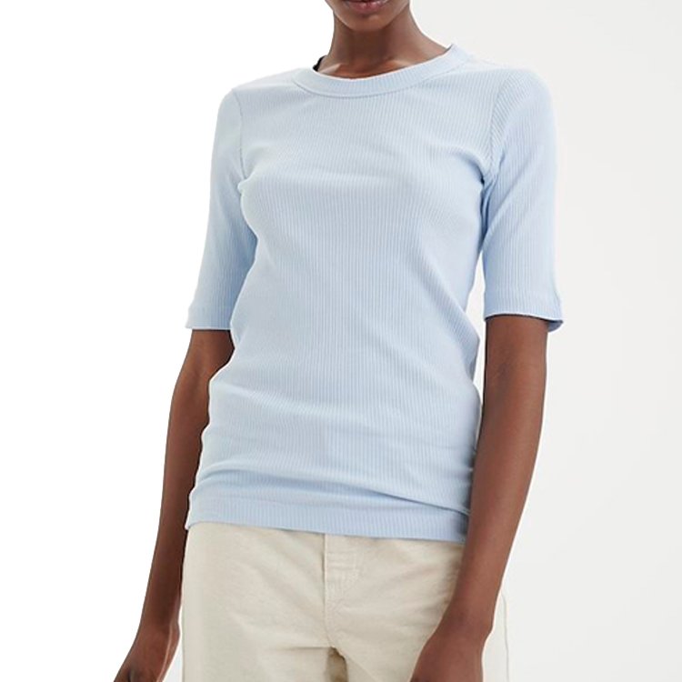 Summer Newest Women Casual Short Sleeve Cotton T Shirt Ribbed Plain T Shirt
