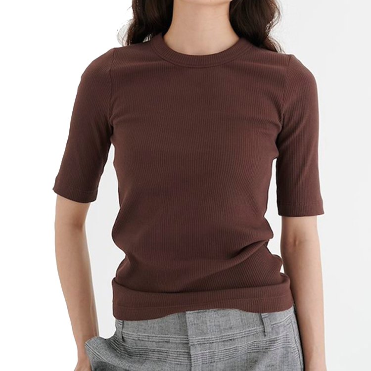 Summer Newest Women Casual Short Sleeve Cotton T Shirt Ribbed Plain T Shirt
