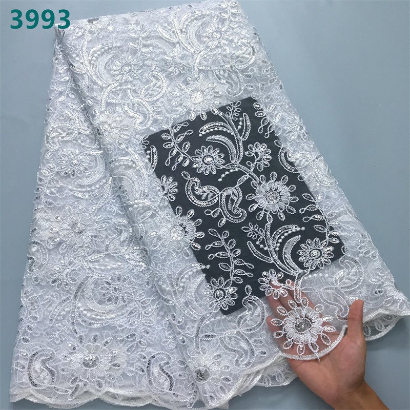 Latest Design French Tulle Mesh Lace with Sequins High Quality African Lace Fabric for Sewing Women Wedding Dresses 3993