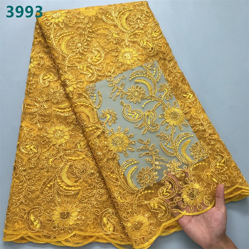 Latest Design French Tulle Mesh Lace with Sequins High Quality African Lace Fabric for Sewing Women Wedding Dresses 3993