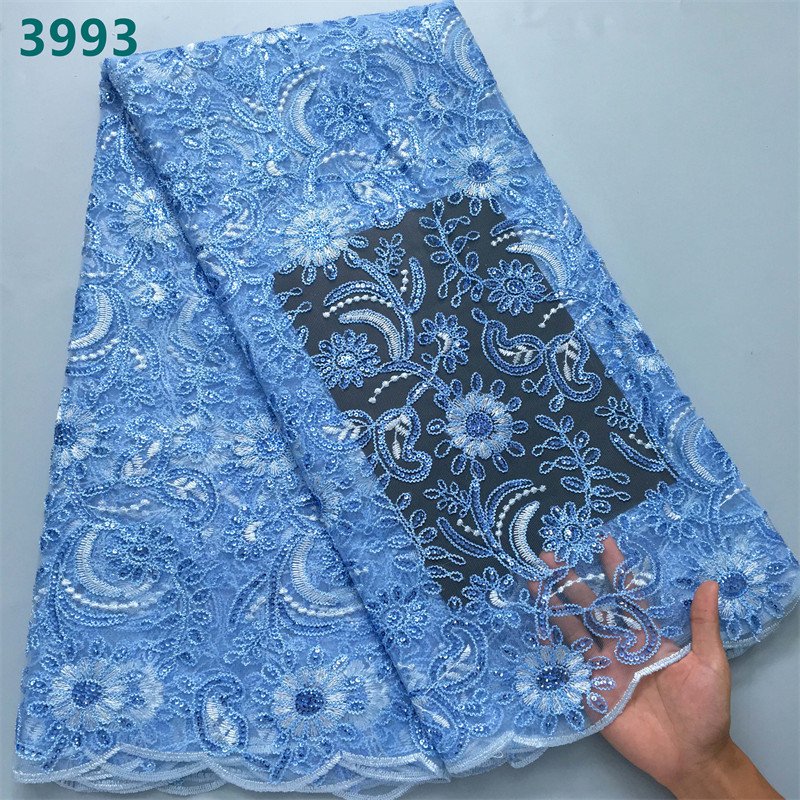 Latest Design French Tulle Mesh Lace with Sequins High Quality African Lace Fabric for Sewing Women Wedding Dresses 3993