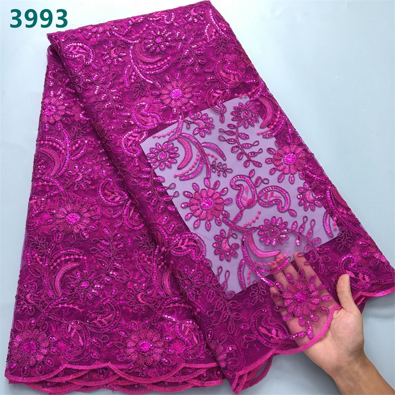 Latest Design French Tulle Mesh Lace with Sequins High Quality African Lace Fabric for Sewing Women Wedding Dresses 3993