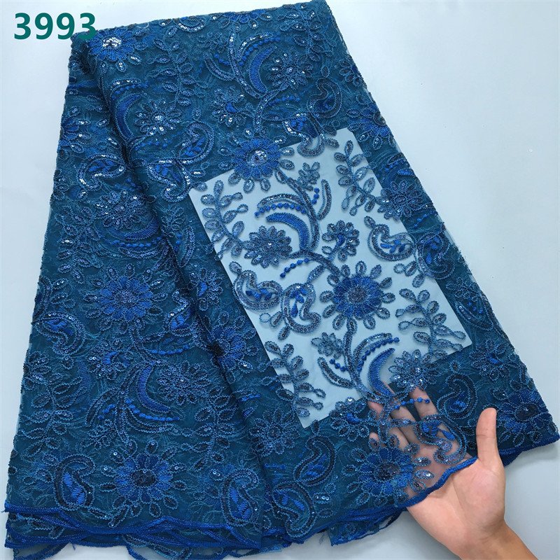 Latest Design French Tulle Mesh Lace with Sequins High Quality African Lace Fabric for Sewing Women Wedding Dresses 3993