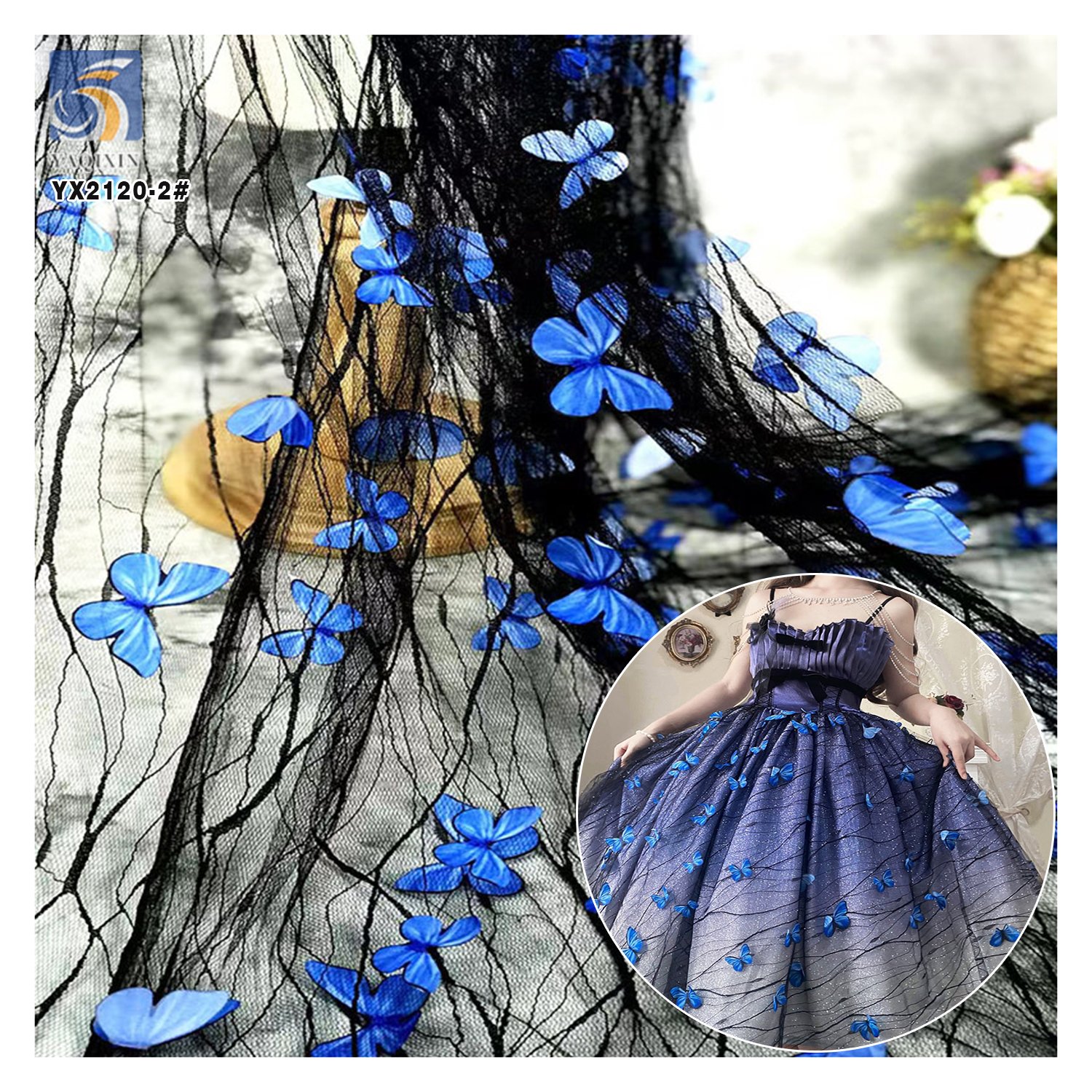 2024 Lace Butterfly 3D Embroidery Lace Fabric Tulle Summer Children's Dresses Headdress Diy Butterfly Mesh Fabric