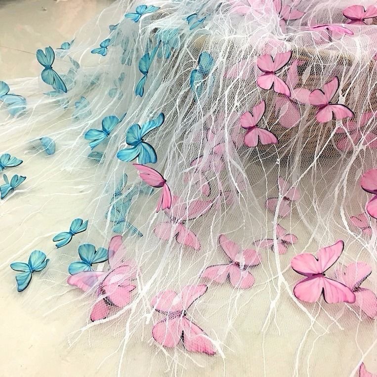 2024 Lace Butterfly 3D Embroidery Lace Fabric Tulle Summer Children's Dresses Headdress Diy Butterfly Mesh Fabric