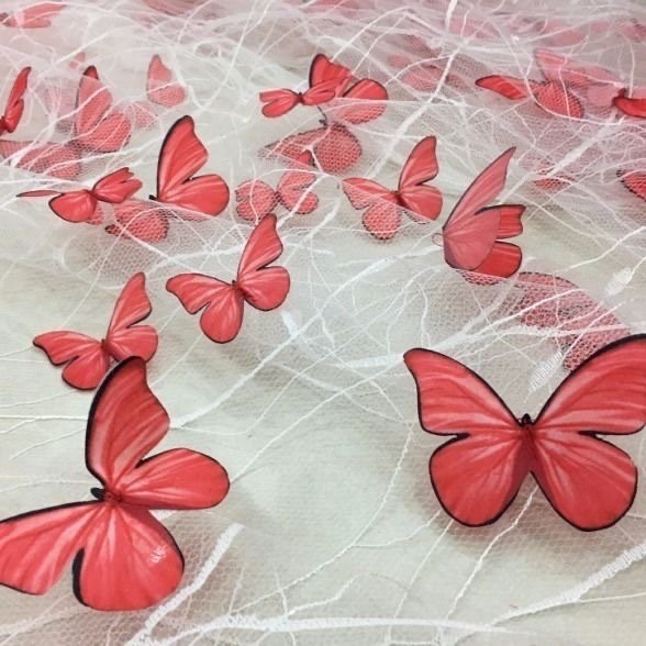 2024 Lace Butterfly 3D Embroidery Lace Fabric Tulle Summer Children's Dresses Headdress Diy Butterfly Mesh Fabric