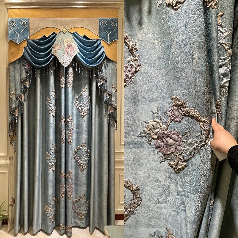 HD European Luxury Chenille Embroidery Jacquard Curtain Fabric 100% Polyester Blackout Feature for Living Room & Bedroom