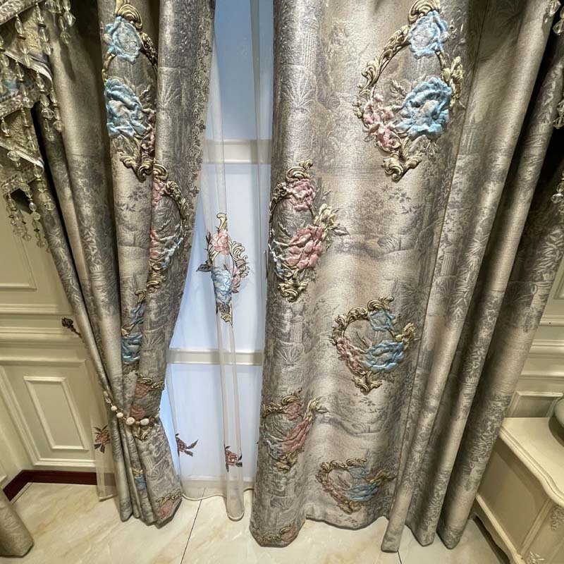 HD European Luxury Chenille Embroidery Jacquard Curtain Fabric 100% Polyester Blackout Feature for Living Room & Bedroom